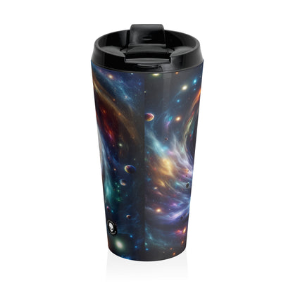 "Vórtice galáctico: la danza colorida de estrellas y planetas" - Taza de viaje de acero inoxidable de The Alien