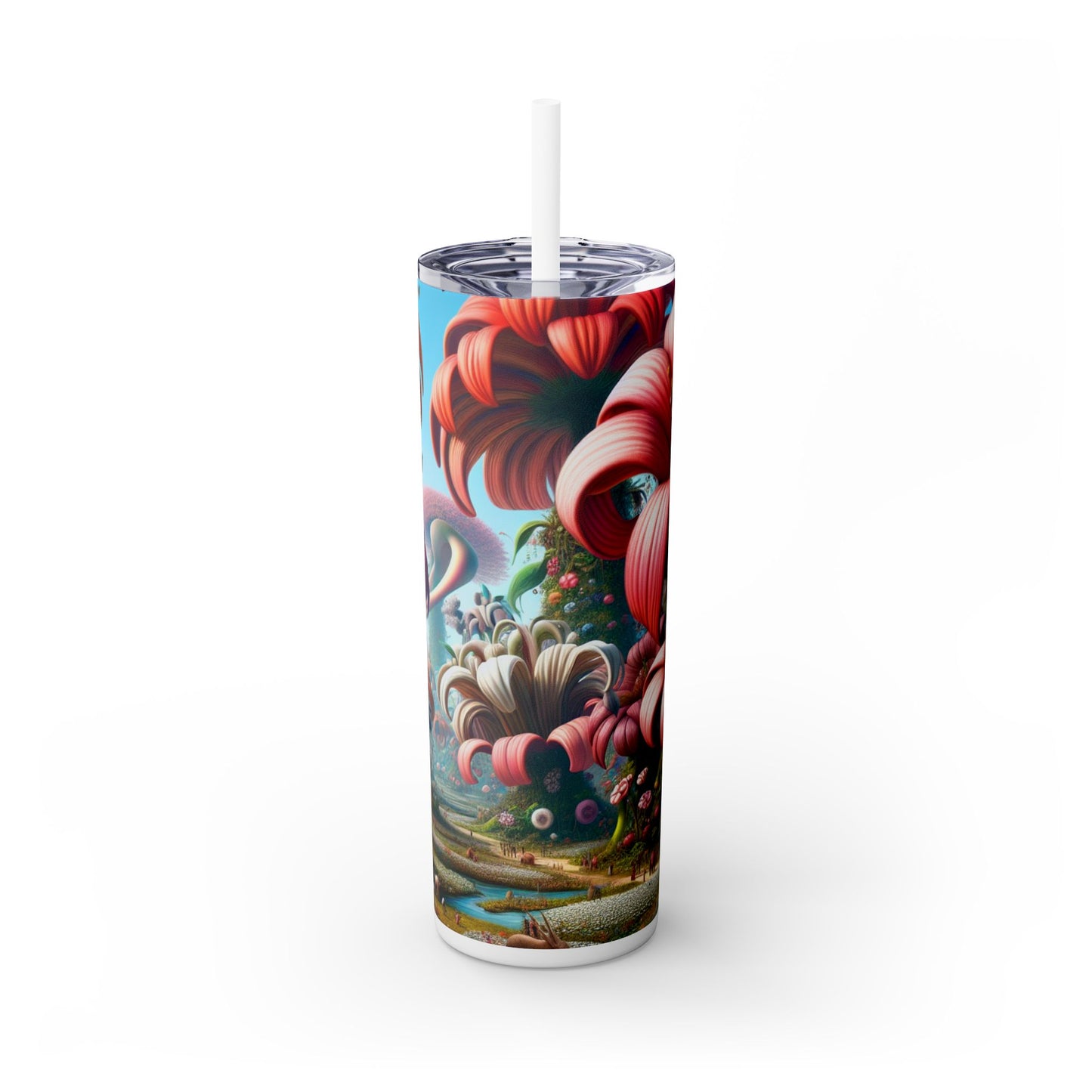 "Jardín de fantasía: grandes flores y pequeñas criaturas" - Vaso delgado con pajita de 20 oz de Alien Maars®