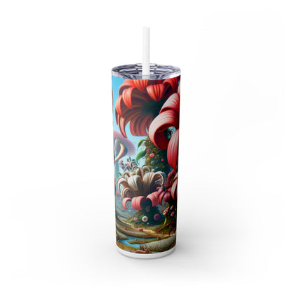 "Jardín de fantasía: grandes flores y pequeñas criaturas" - Vaso delgado con pajita de 20 oz de Alien Maars®