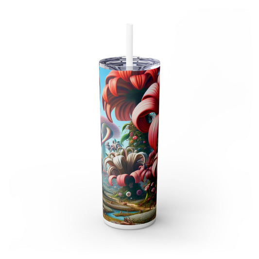 "Fanciful Garden: Big Blooms and Little Creatures" - The Alien Maars® Skinny Tumbler with Straw 20oz