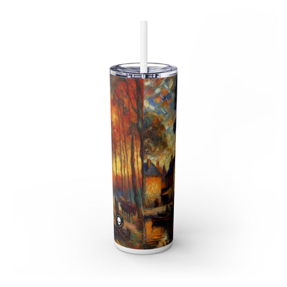 "Rainy Evening: A Post-Impressionist Cityscape" - The Alien Maars® Skinny Tumbler with Straw 20oz Post-Impressionism