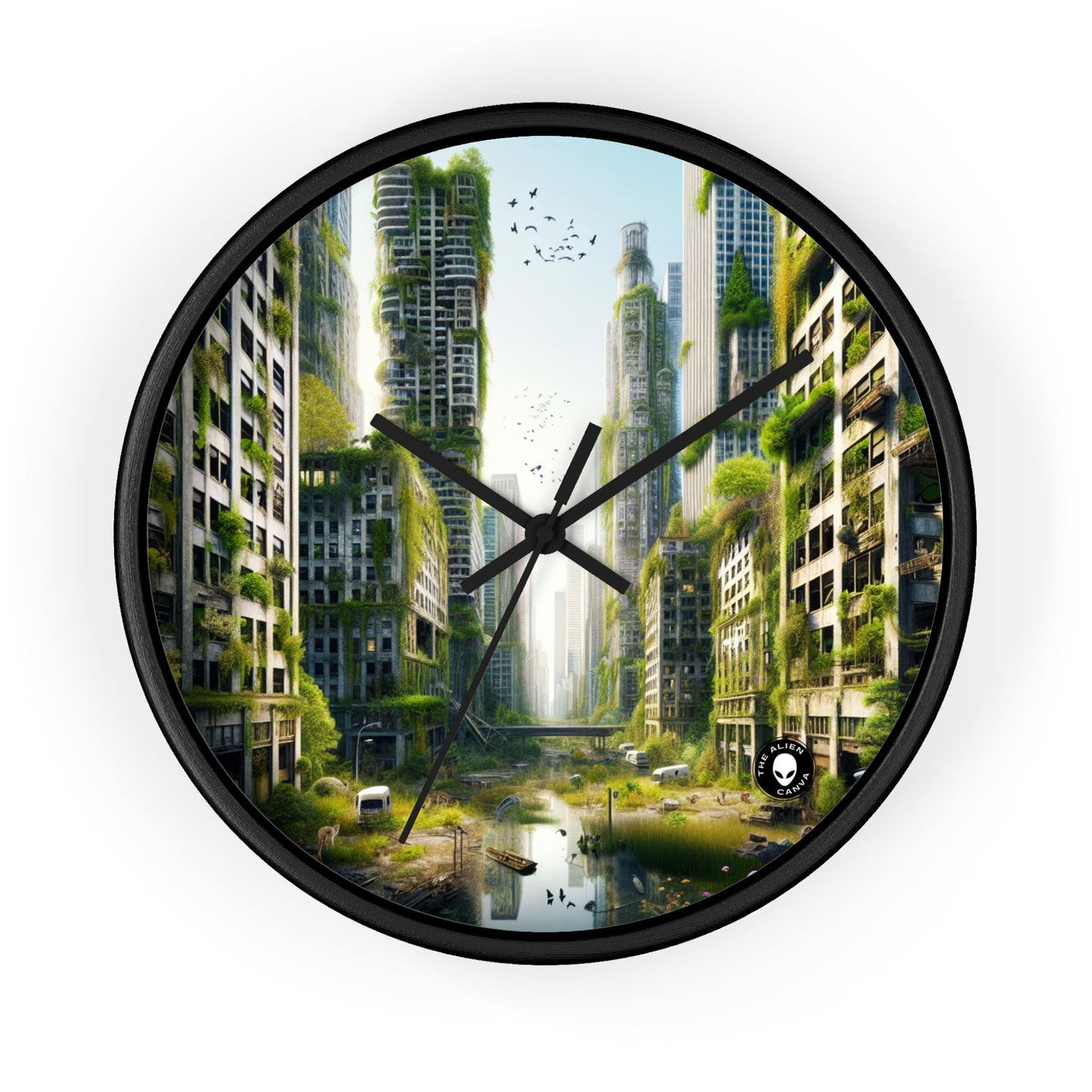 "Nature's Reclamation: A Futuristic Urban Jungle" - The Alien Wall Clock