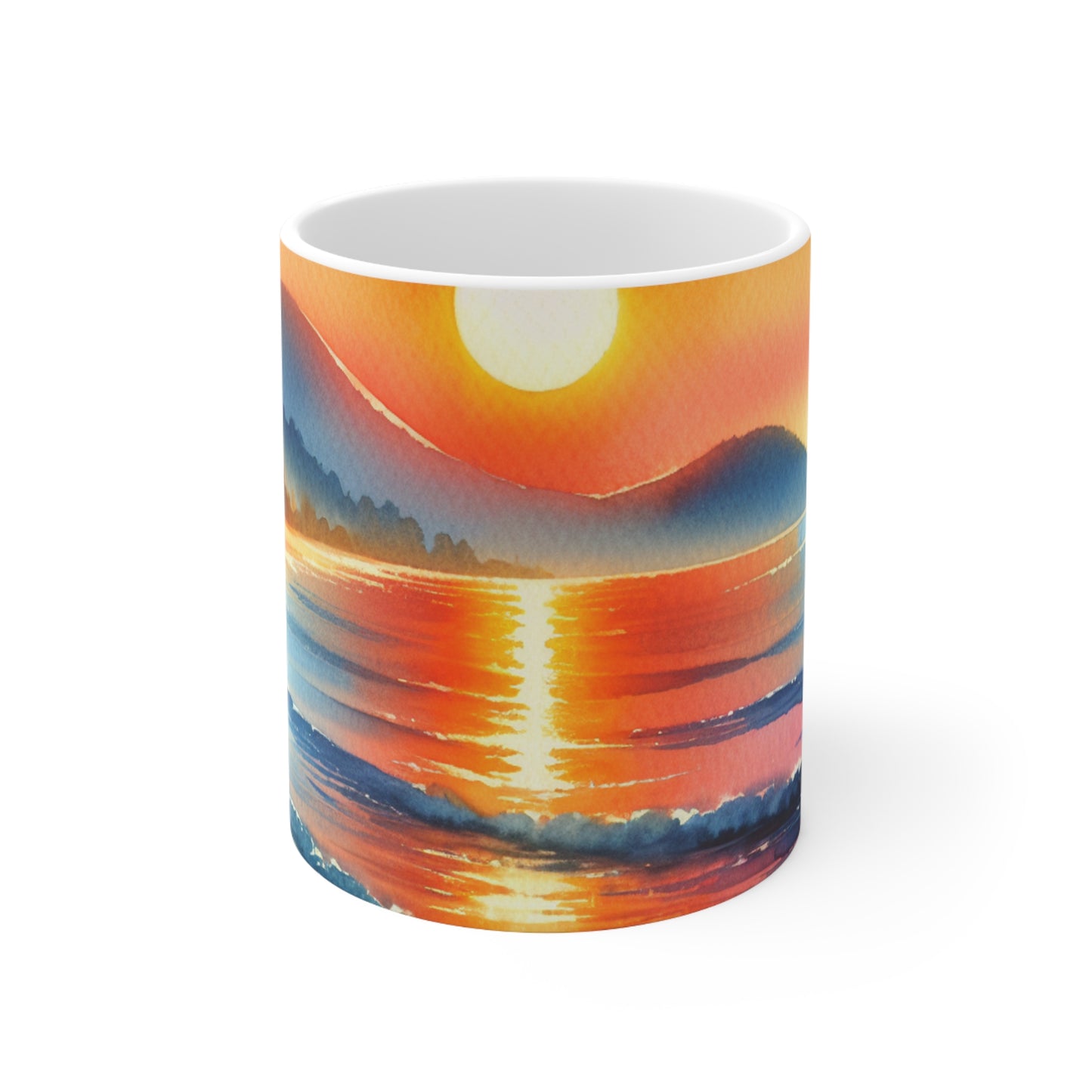 "Amanecer en la playa" - Taza de cerámica The Alien 11oz Pintura de acuarela