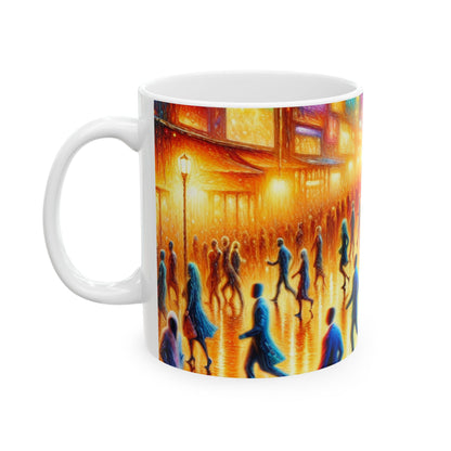 "Paisajes nocturnos de neón: una sinfonía de caos urbano" - Taza de cerámica The Alien de 11 oz