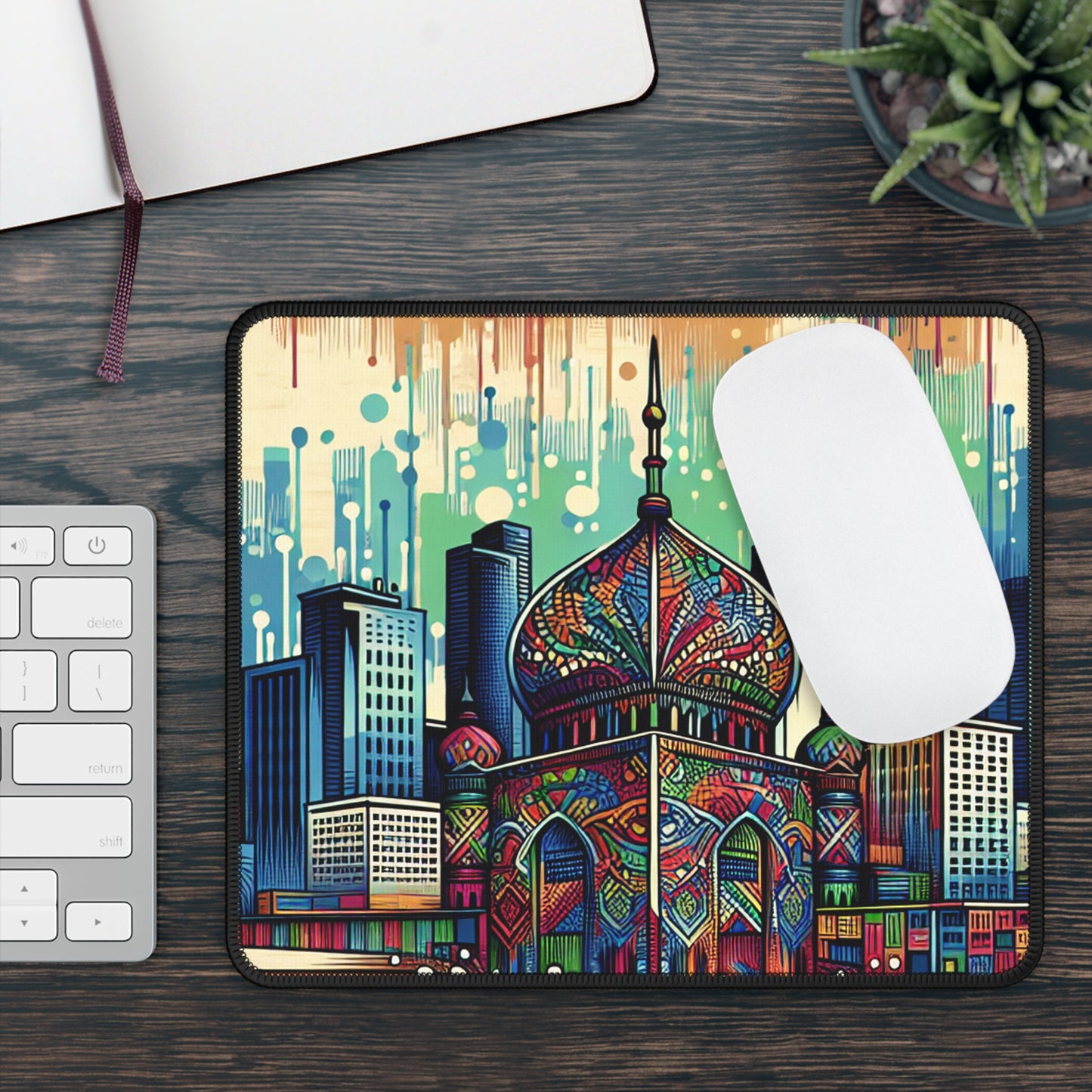 "Bright City: A Pop of Color on the Skyline" - The Alien Gaming Mouse Pad Street Art / Graffiti Style
