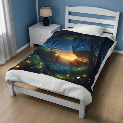 "Enchanted Dusk: Fireflies in the Forest" - The Alien Velveteen Plush Blanket