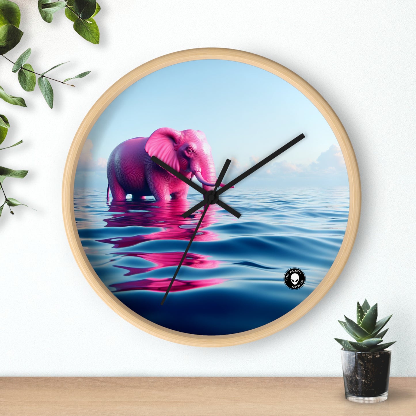 "El elefante rosa en el mar azul profundo" - The Alien Wall Clock Un elefante rosa flotando en el océano