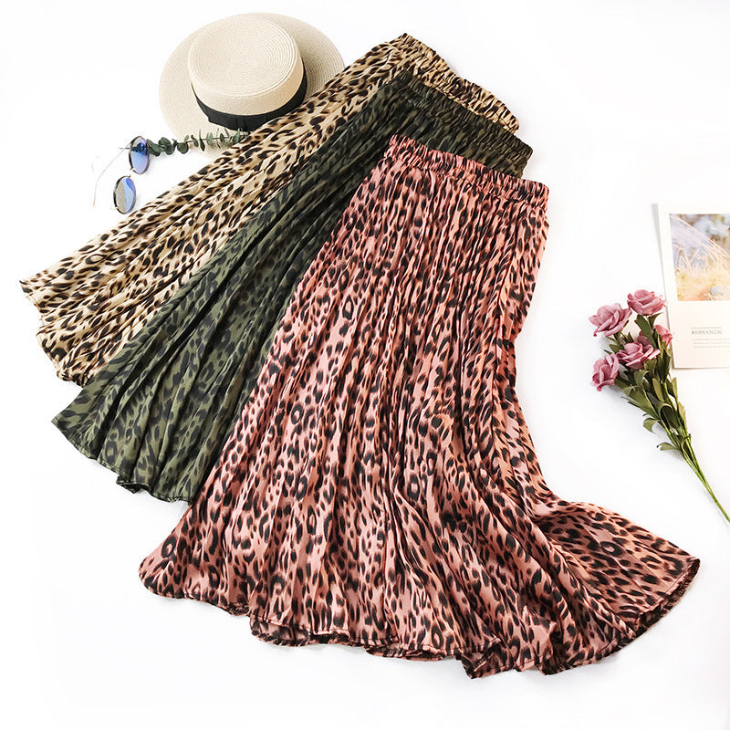 Retro leopard print pleated skirt