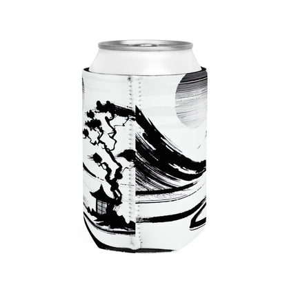 "Harmony of Wind and Water: A Zen Ink Painting" - The Alien Can Cooler Sleeve Zen Ink Painting