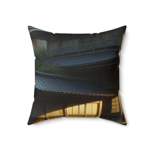 "Golden Hour Bliss: Photographic Realism Landscape"- The Alien Spun Polyester Square Pillow Photographic Realism