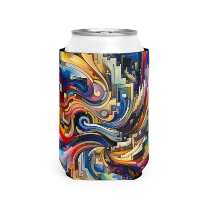 "Serene Blue: Abstract Art with Geometric Shapes" - The Alien Can Cooler Sleeve Abstract Art