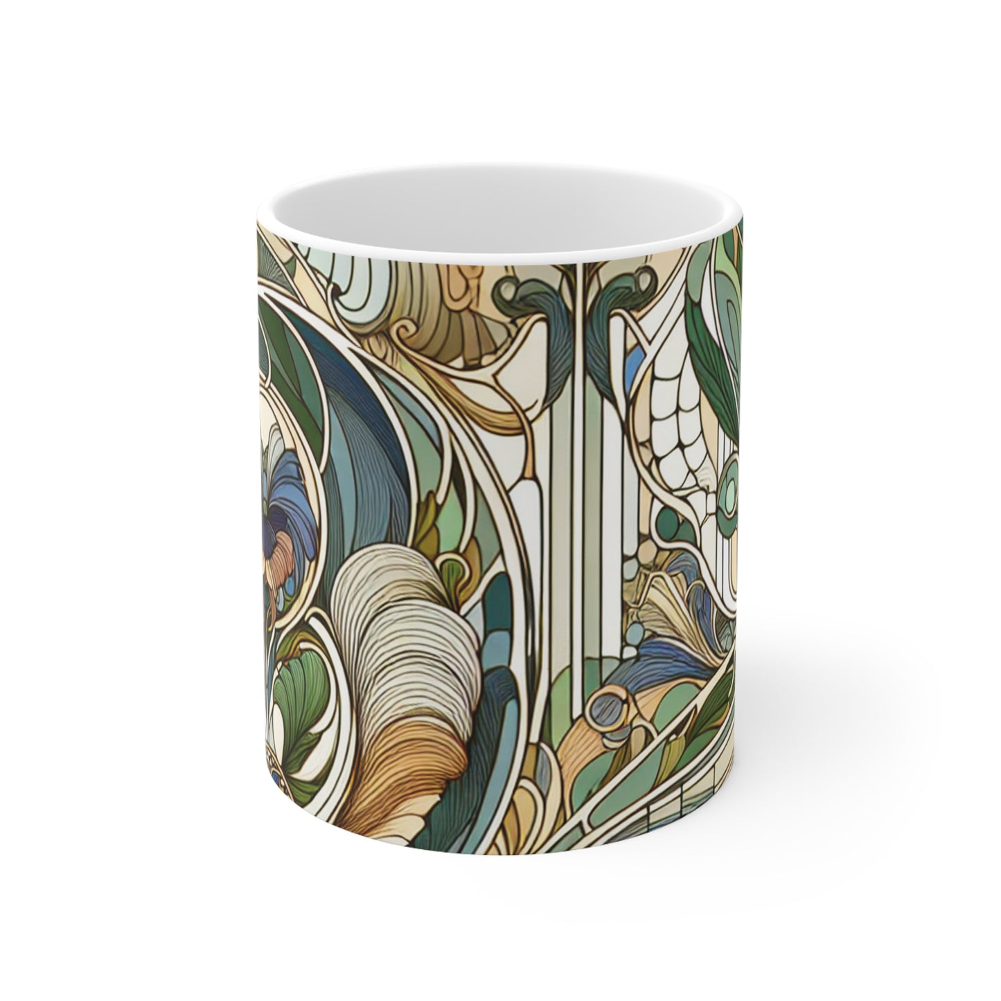 "Encantamiento iluminado por la luna: una serenata mística en el Art Nouveau" - Taza de cerámica The Alien de 11 oz Art Nouveau