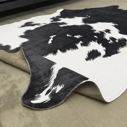 Alfombra entera con forma de vaca negra grande con estampado animal de imitación