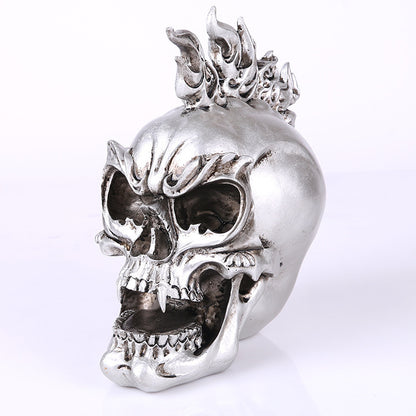 SILVER RESIN SKULL Head Figure Ornament Occult Skeleton GOTHIC PUNK Decor