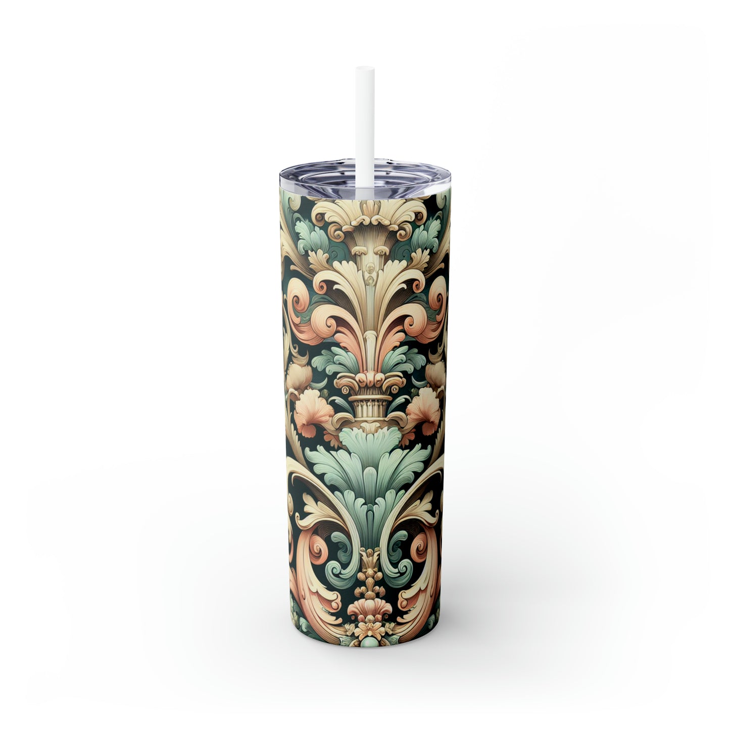 "Garden of Whimsy: A Rococo Fête" - The Alien Maars® Skinny Tumbler with Straw 20oz Rococo