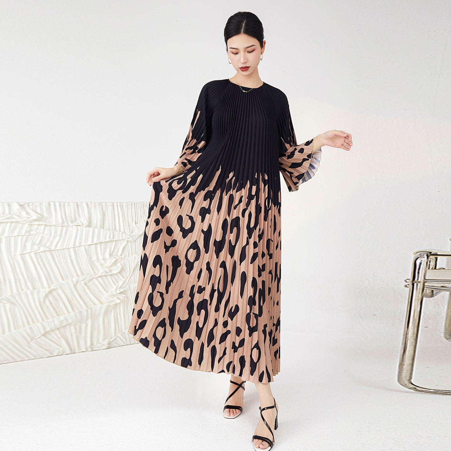 Women's Fashion Leopard Print Pleated Skirt