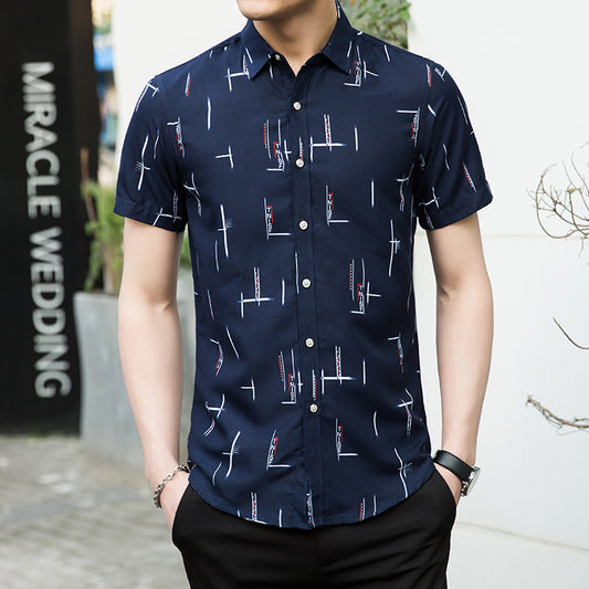 New Men's Plus Size Printed Short-sleeved Shirt