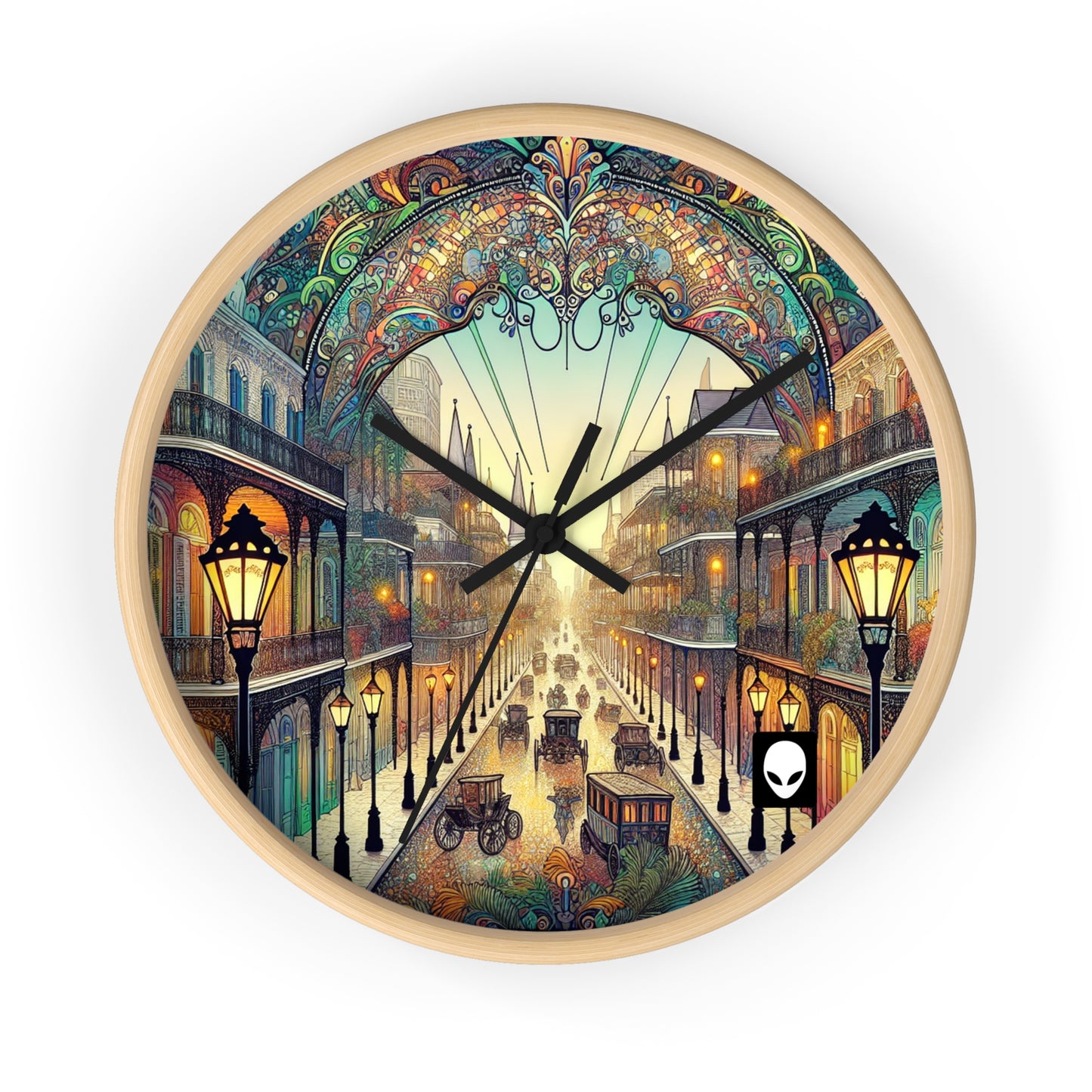 "Vivid Splendor: Une image du quartier français de la Nouvelle-Orléans" - L'horloge murale Alien de style Art Nouveau