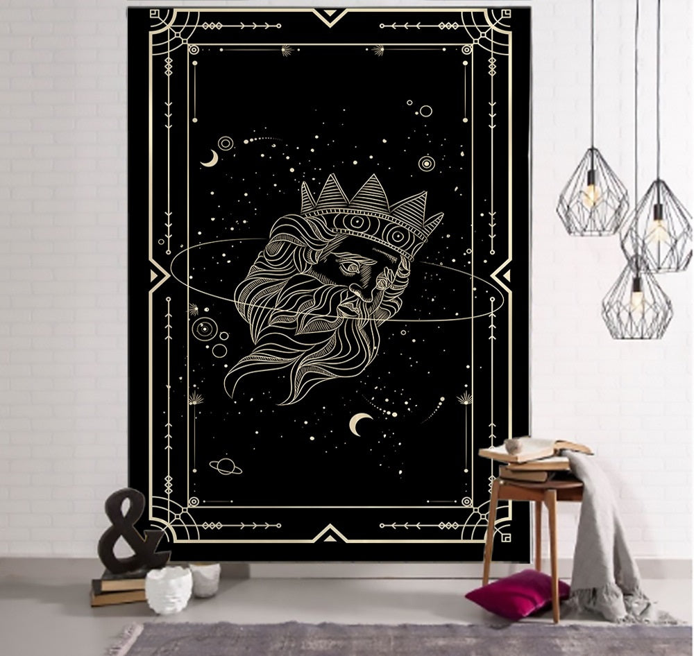 Witchcraft Tarot Tapestry Wall Hanging Black Khaki Sun Moon Star Universe Geometric Pattern Dorm Home