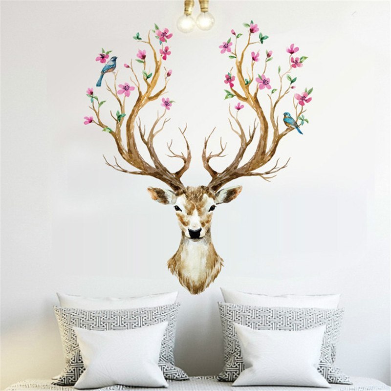 Sika Deer-pegatinas de pared DIY, decoración de pared, calcomanías artísticas para habitaciones de niños, dormitorio, sala de estar, póster de estilo europeo, pegatina de pared única