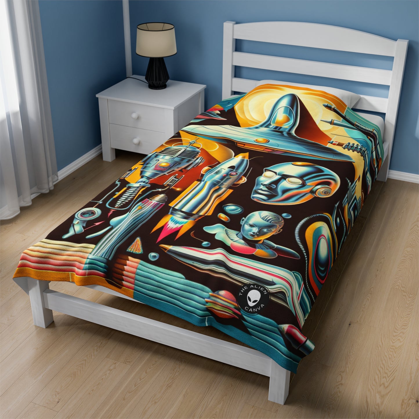 "Neon Deco: A Retro-Futuristic Utopia" - The Alien Velveteen Plush Blanket Retro-futurism