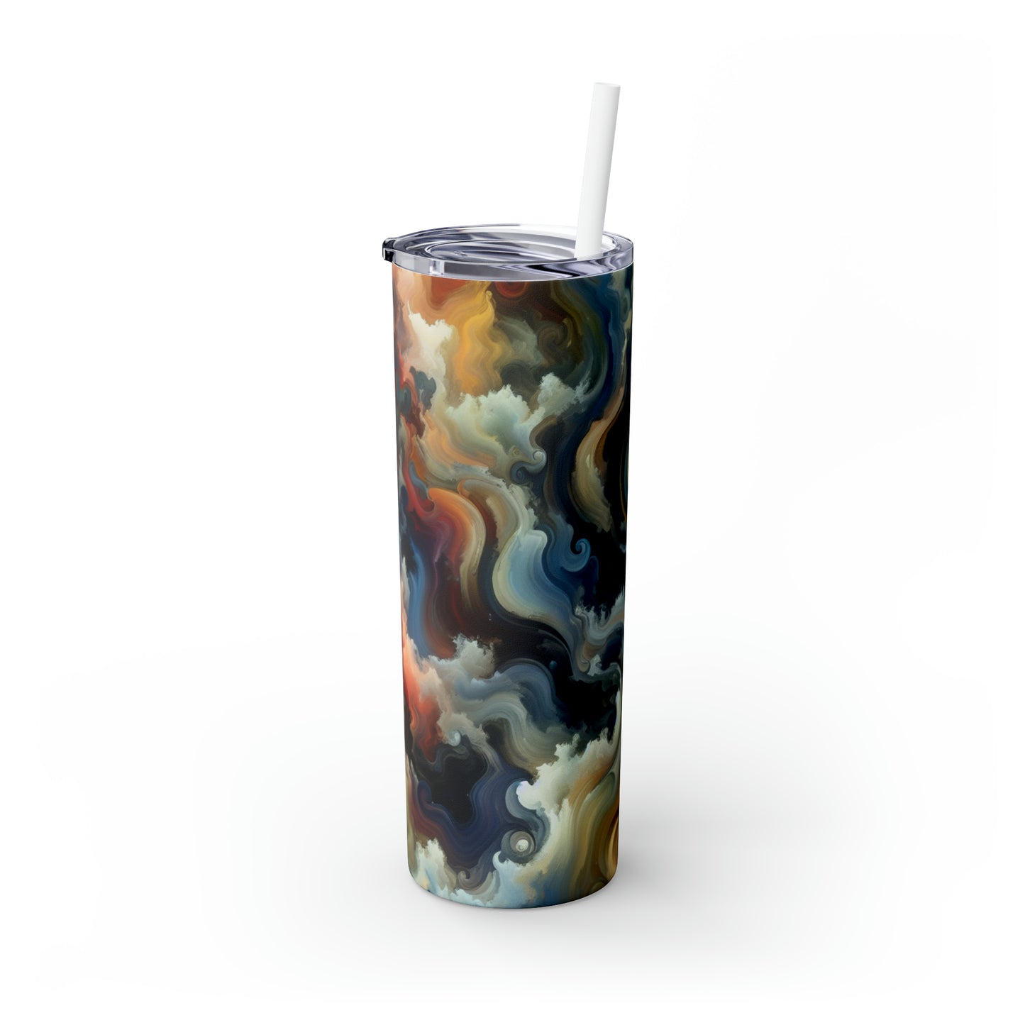 "Chaotic Balance: A Universe of Color" - The Alien Maars® Skinny Tumbler with Straw 20oz Abstract Art Style