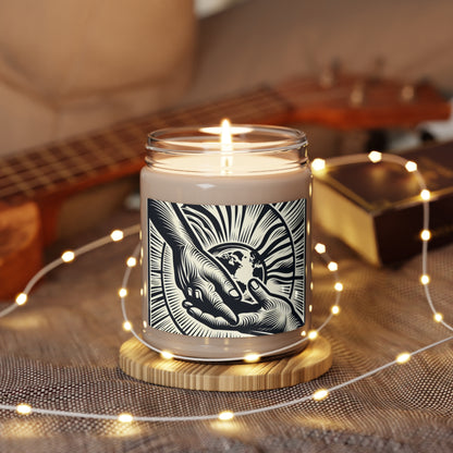 "Uniting Hands, Uniting Nations" - The Alien Scented Soy Candle 9oz Woodcut Printing Style