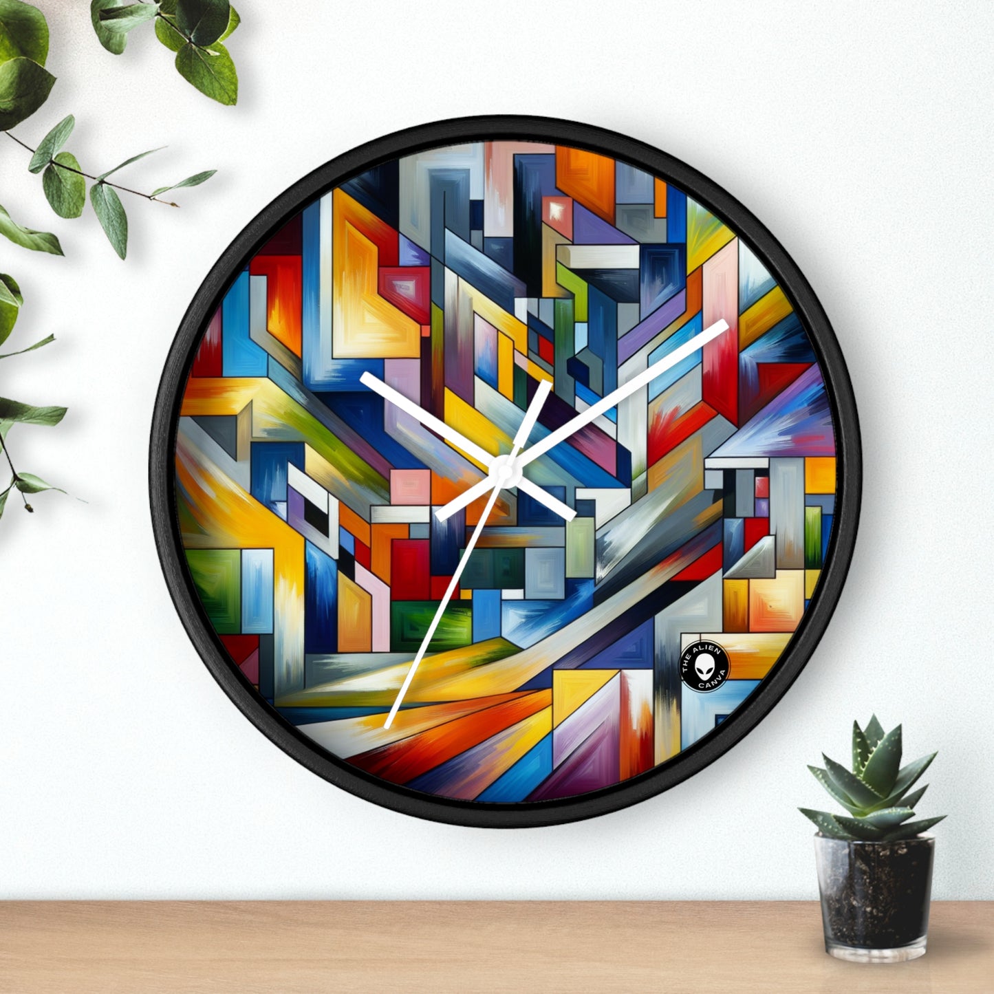 "City Pulse: A Vibrant Nighttime Geometric Journey" - The Alien Wall Clock Hard-edge Painting