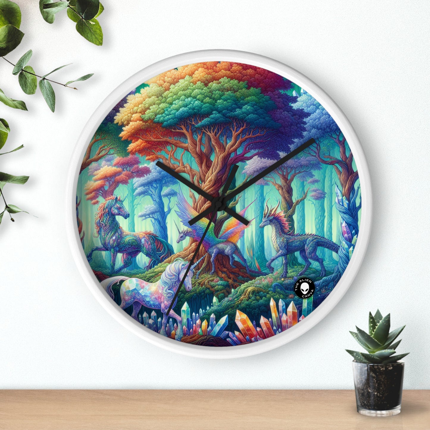 "Bosque de Cristal: Reino de Seres Míticos" - El Reloj de Pared Extraterrestre