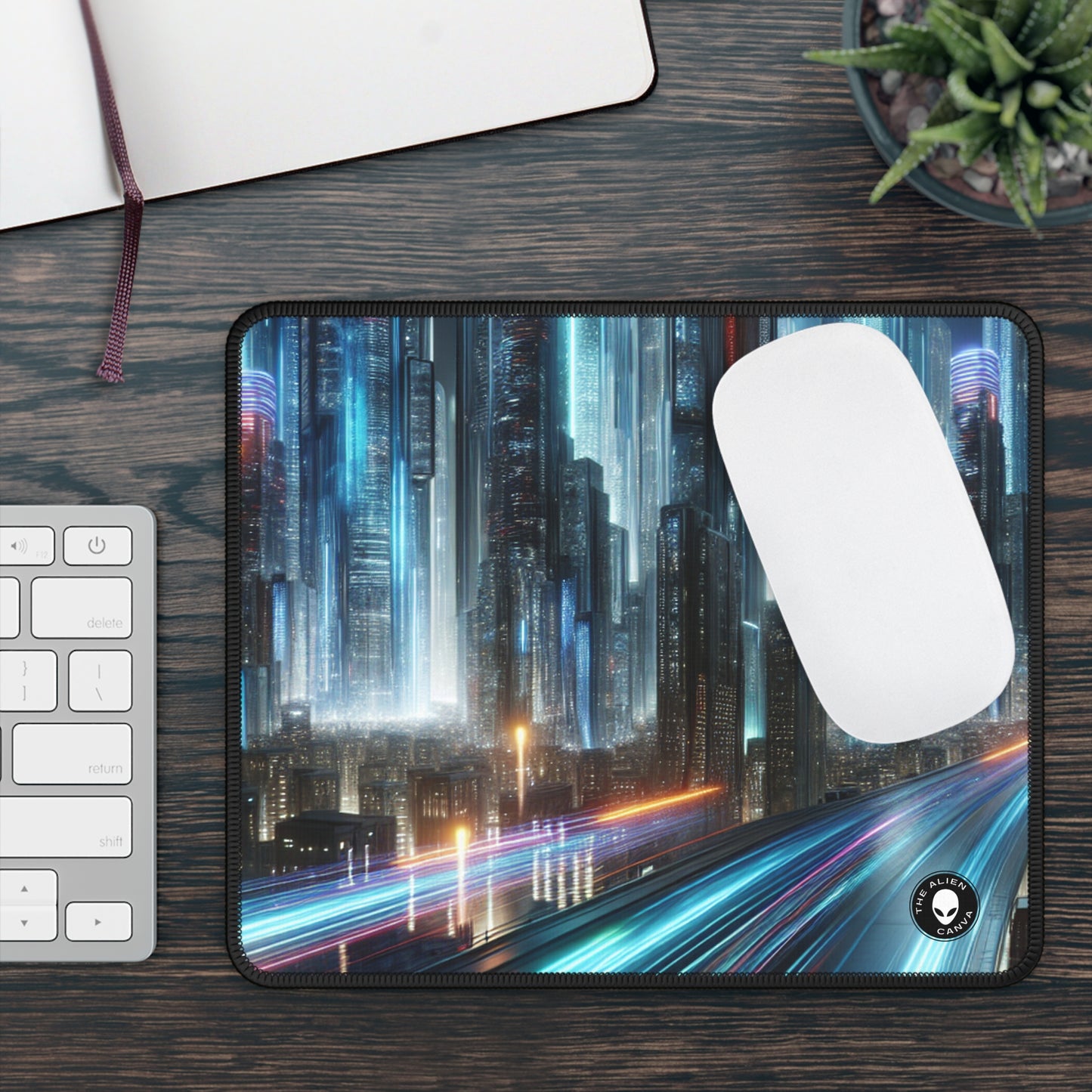 "Neon Nightscapes: A Futuristic City Adventure" - The Alien Gaming Mouse Pad