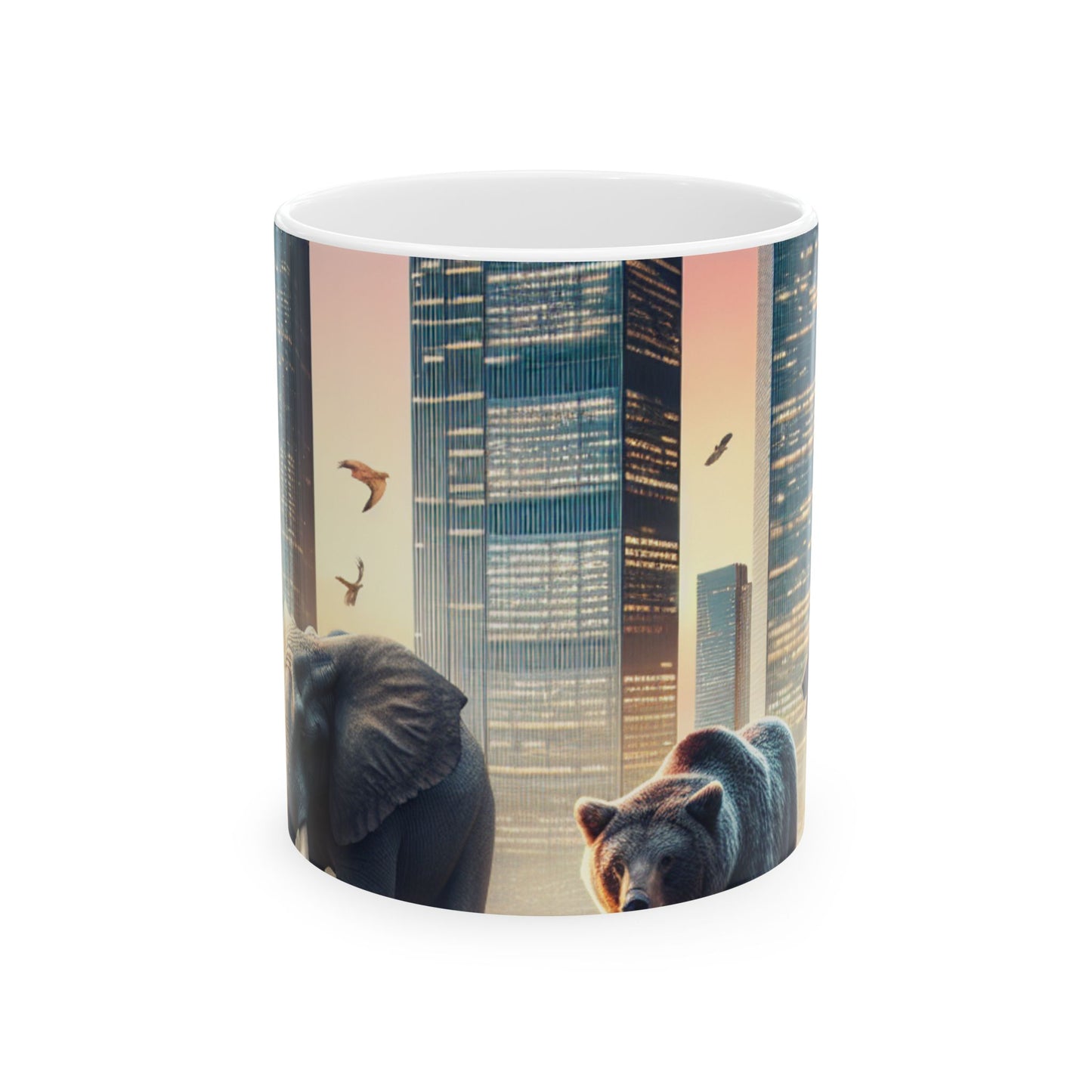 "Zoología urbana: un paisaje urbano surrealista" - Taza de cerámica The Alien de 11 oz