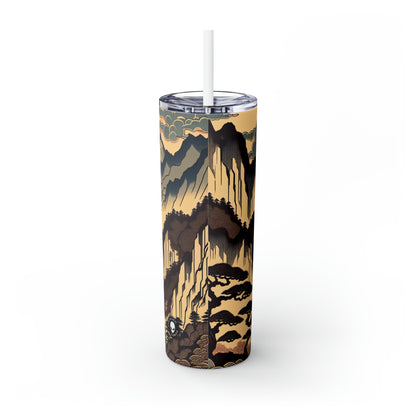 "Sérénité des fleurs de cerisier : un hommage Ukiyo-e captivant à la cérémonie du thé japonaise" - The Alien Maars® Skinny Tumbler with Straw 20oz Ukiyo-e (impression japonaise sur bois)