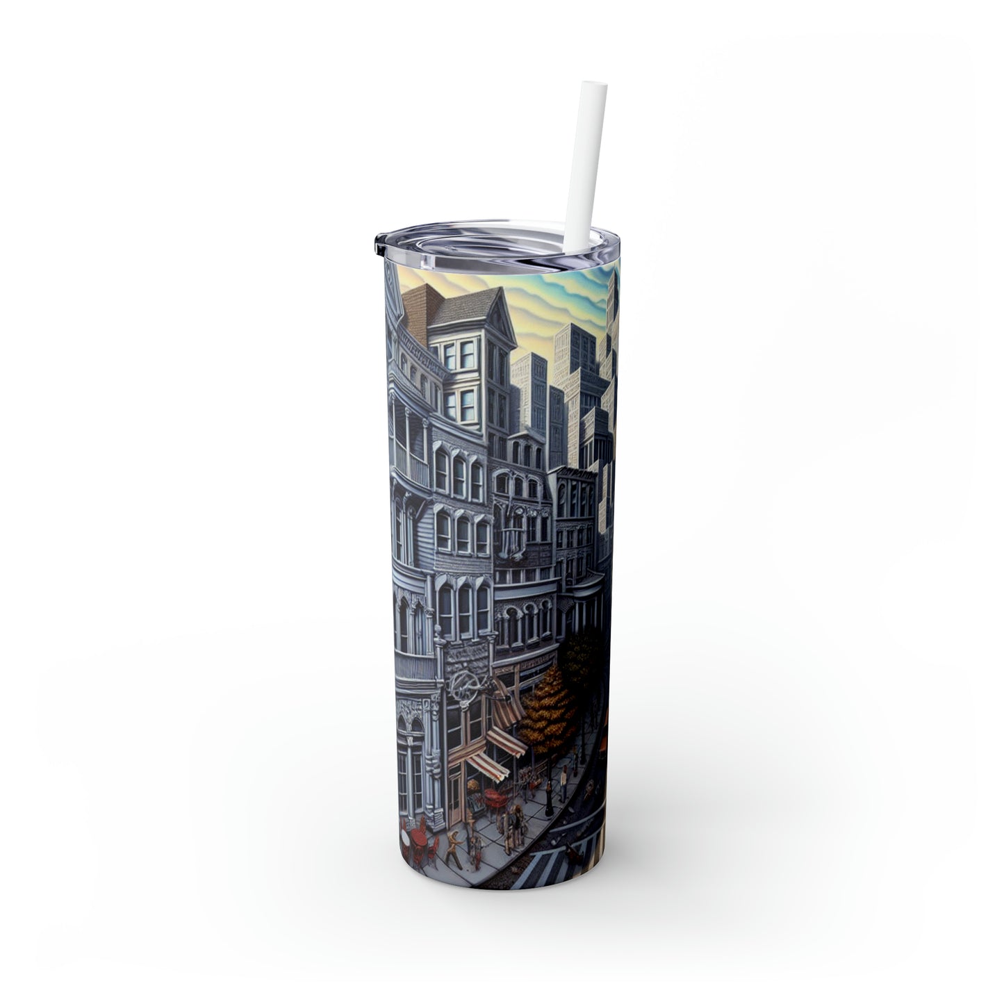 "Enchanted Passage: Transcending Reality" - The Alien Maars® Skinny Tumbler with Straw 20oz Trompe-l'oeil