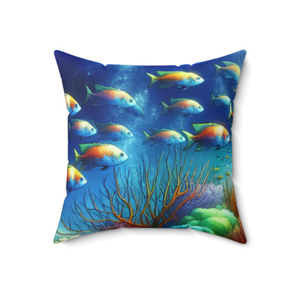 "Underwater Symphony: Coral Reef Serenity"- The Alien Spun Polyester Square Pillow