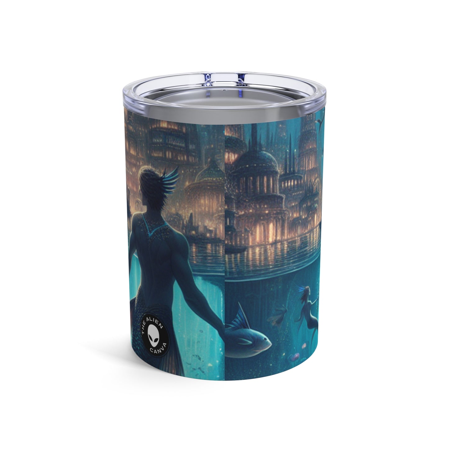 "Atlántida iluminada: una ciudad de criaturas marinas místicas" - Vaso Alien de 10 oz