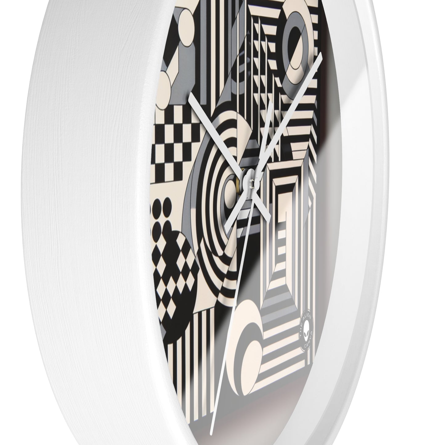 "Mesmerize : Géométrie audacieuse de l'Op Art en noir et blanc" - L'horloge murale extraterrestre Op Art