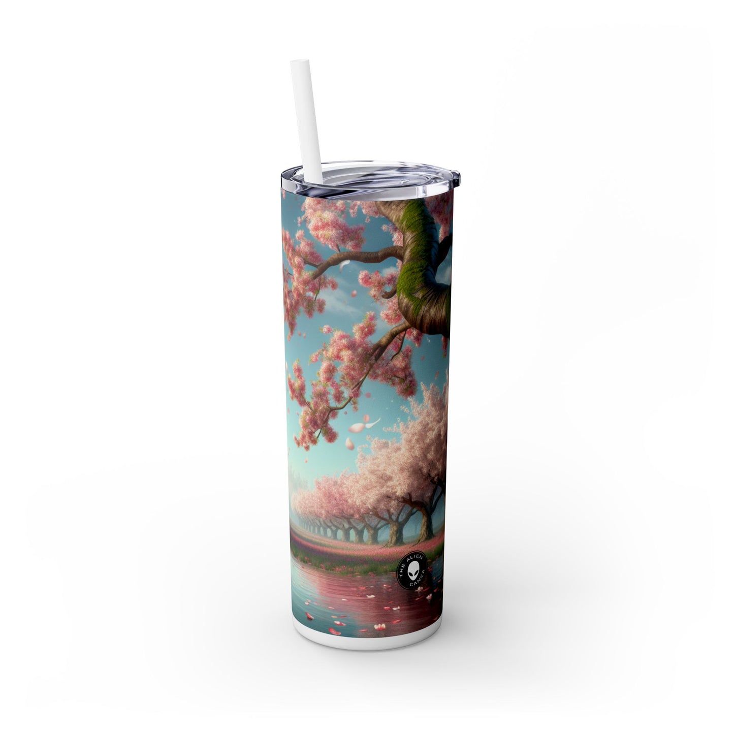 "Koi Fish in Cherry Blossoms: Beauty of Nature" - The Alien Maars® Skinny Tumbler with Straw 20oz