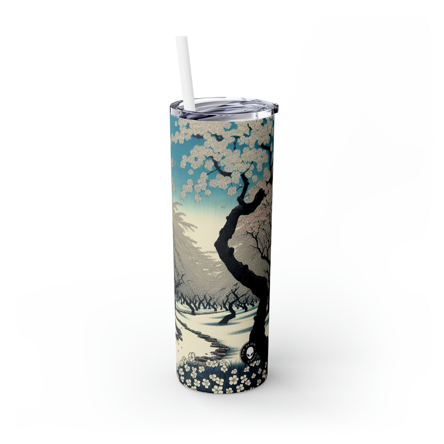 "Blossoming Sky" - The Alien Maars® Skinny Tumbler with Straw 20oz Ukiyo-e (Japanese Woodblock Printing)