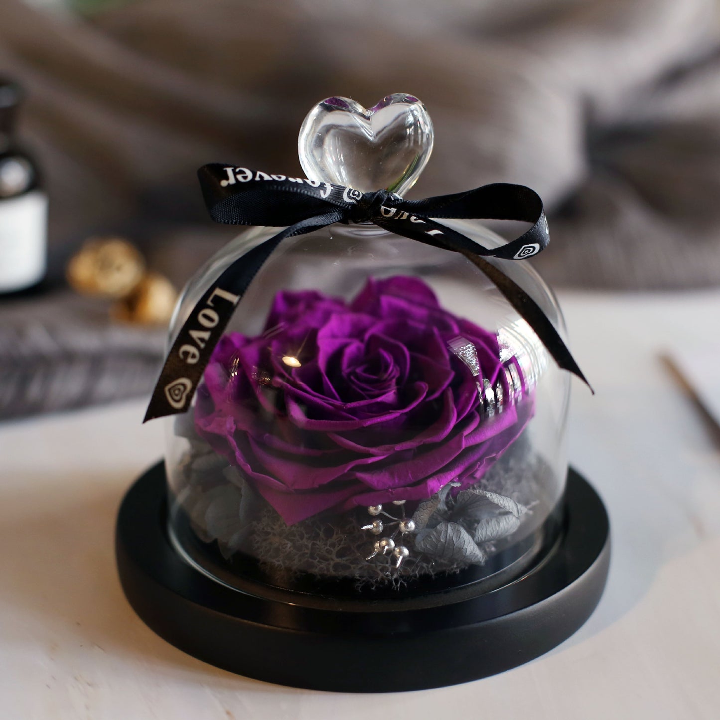 Coffret cadeau d'anniversaire pour la saint-valentin, couvercle en verre, grande Rose, fleur immortelle