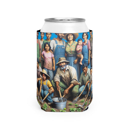 "Récolter l'espoir : une famille de migrants dans le jardin" - The Alien Can Cooler Sleeve Style de réalisme social