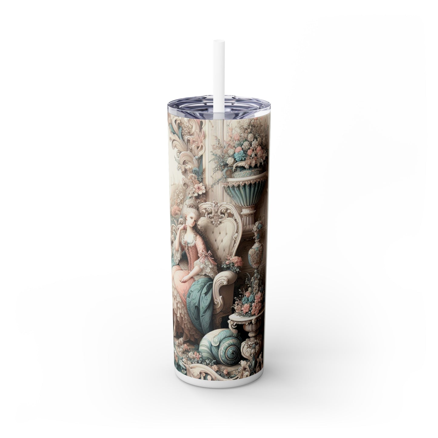 "Encantamiento en jardines en colores pastel: Princesa de hadas rococó" - Vaso delgado con pajita de Alien Maars® de 20 oz Rococó