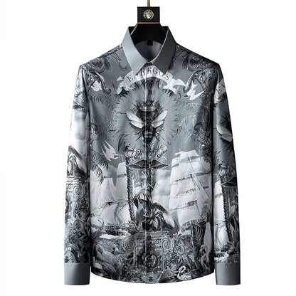 Printed Men's Shirt Long-sleeved Trendy Fashion Non-iron Shirt