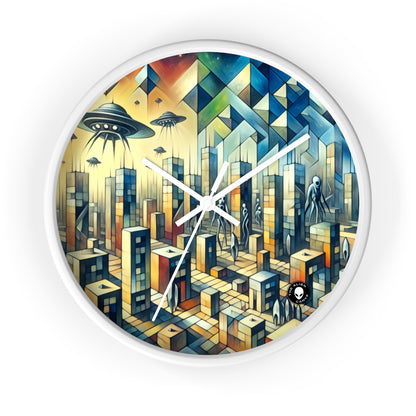 "Cubisme dans une ville futuriste envahie par des extraterrestres". - The Alien Wall Clock Une ville futuriste envahie par des extraterrestres dans un style artistique cubiste