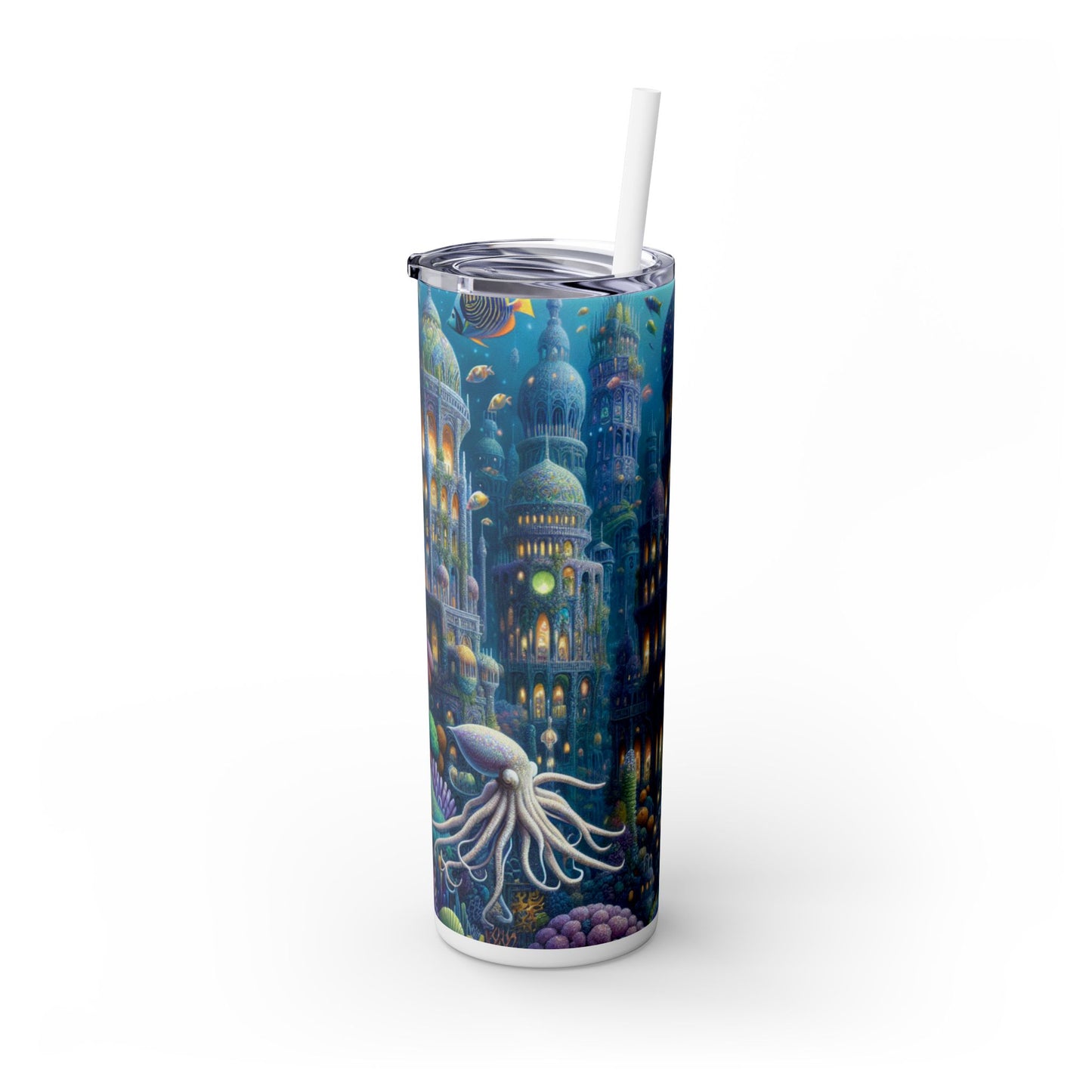 "Enchanting Atlantis: A Harmony of Sea Creatures" - The Alien Maars® Skinny Tumbler with Straw 20oz