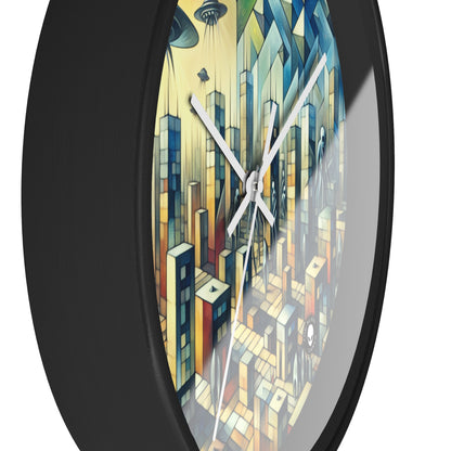 "Cubisme dans une ville futuriste envahie par des extraterrestres". - The Alien Wall Clock Une ville futuriste envahie par des extraterrestres dans un style artistique cubiste