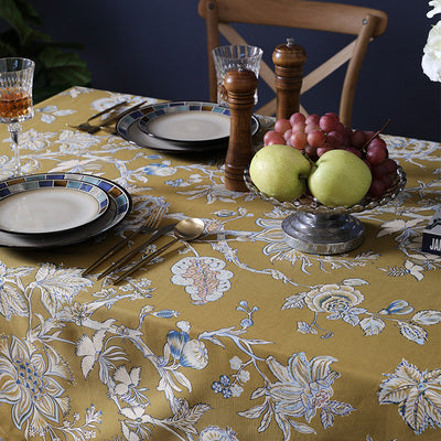 Cotton Linen Art Yellow Flower Table Cloth Round Rectangular