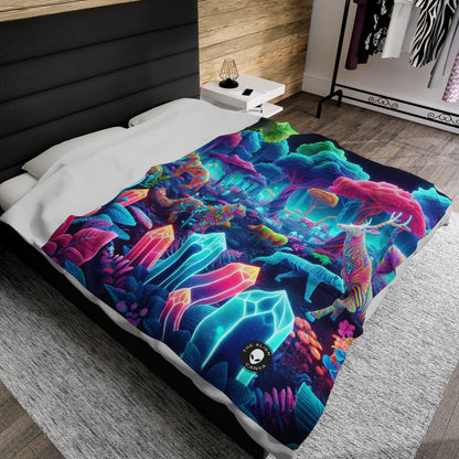 "Glowing Enchantment: Neon Forest" - The Alien Velveteen Plush Blanket