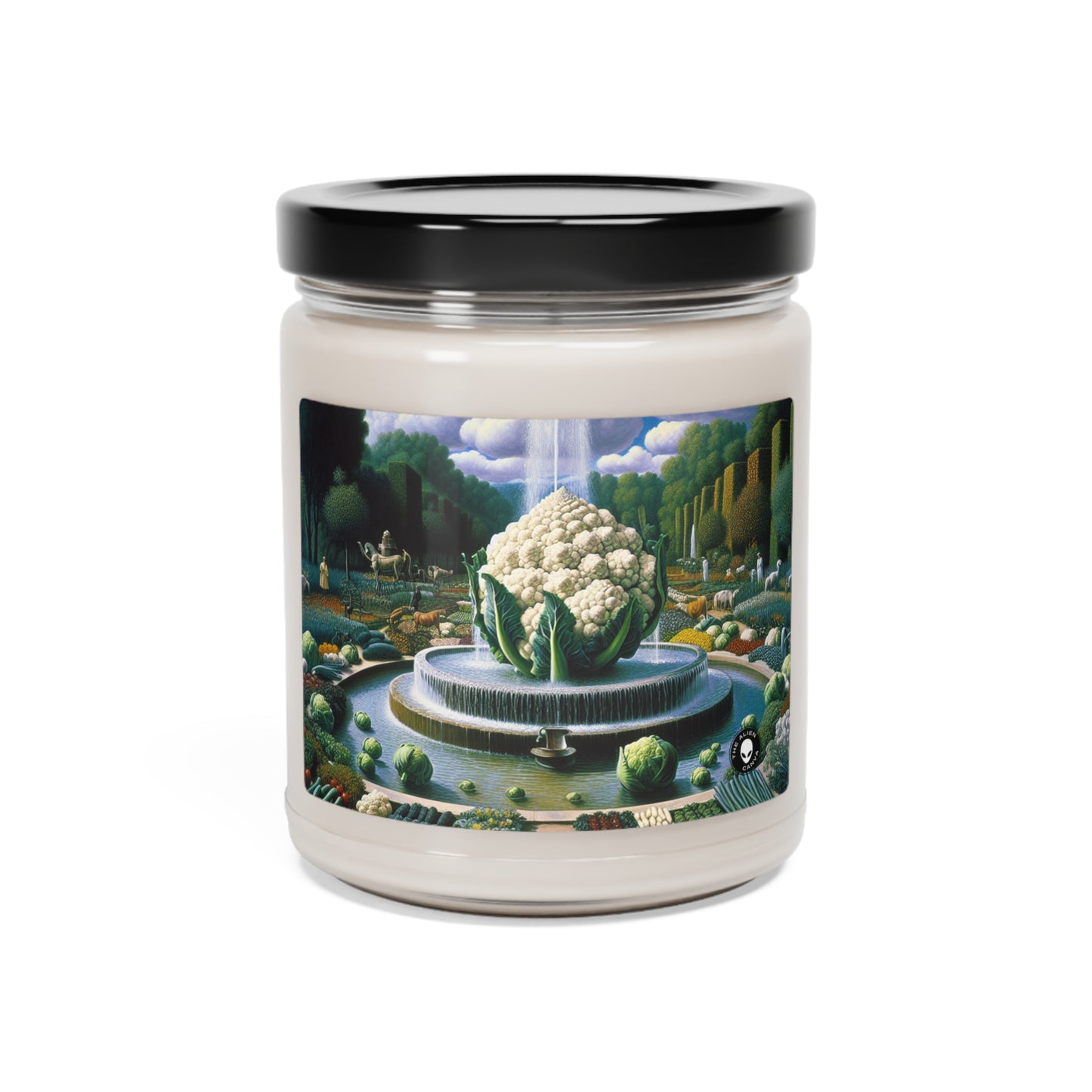 "La fuente vegetal: un conglomerado de coliflor" - La vela de soja con aroma a extraterrestre, 9 oz, Surrealismo