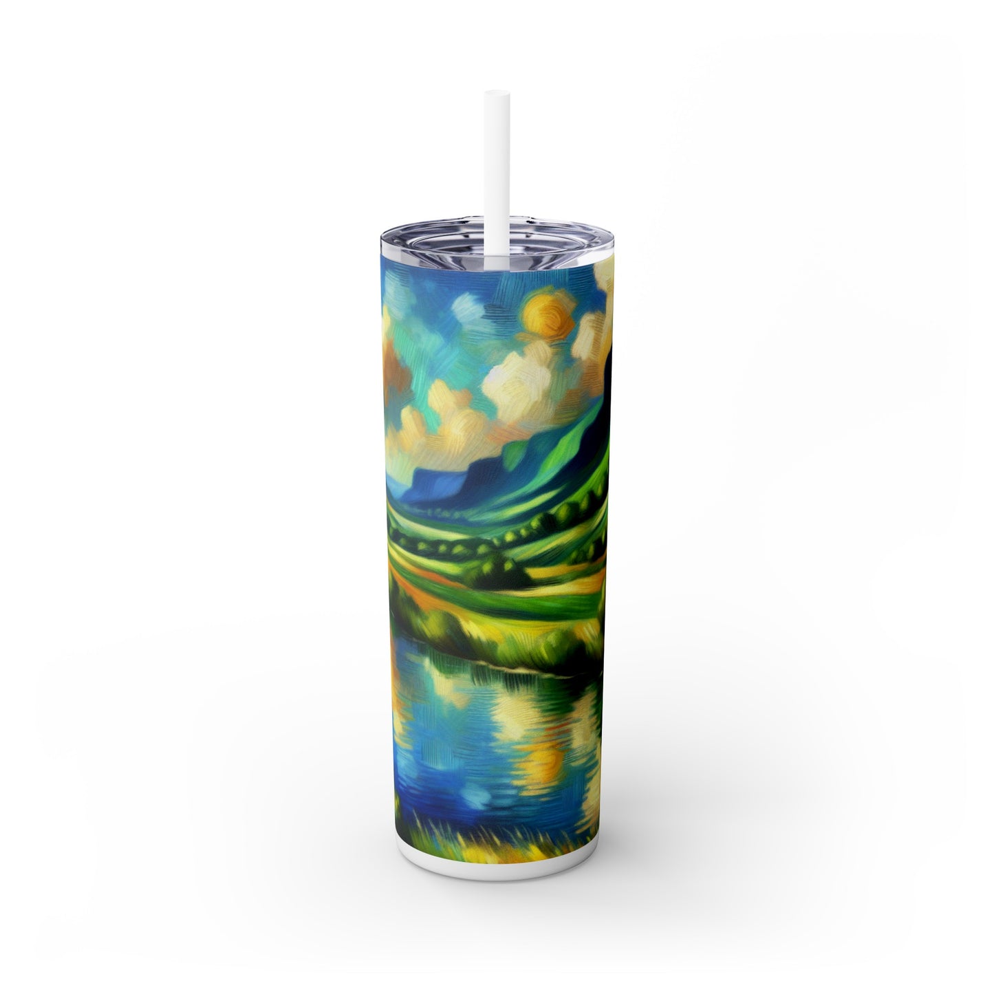 "Serenity at Sunset: An Impressionistic Meadow" - The Alien Maars® Skinny Tumbler with Straw 20oz Impressionism