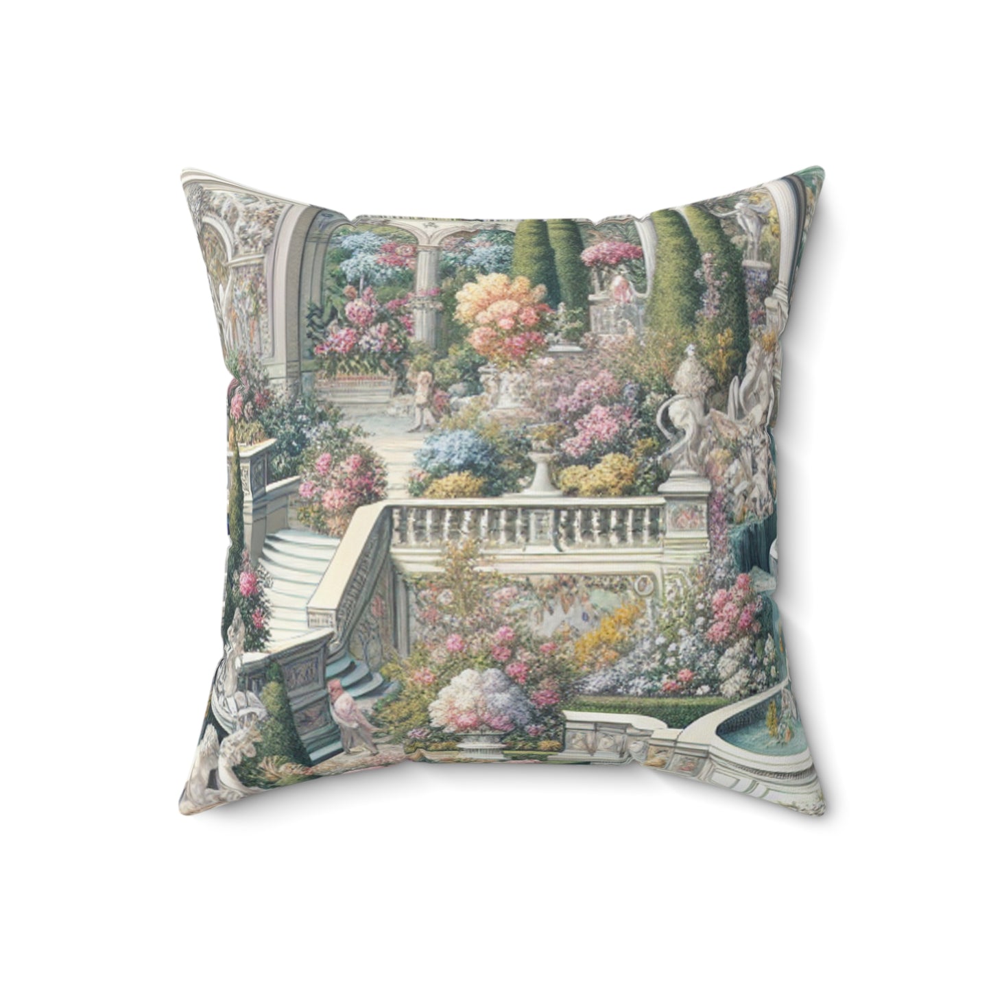 "Garden Elegance: A Rococo Affair" - La almohada cuadrada de poliéster hilado alienígena rococó